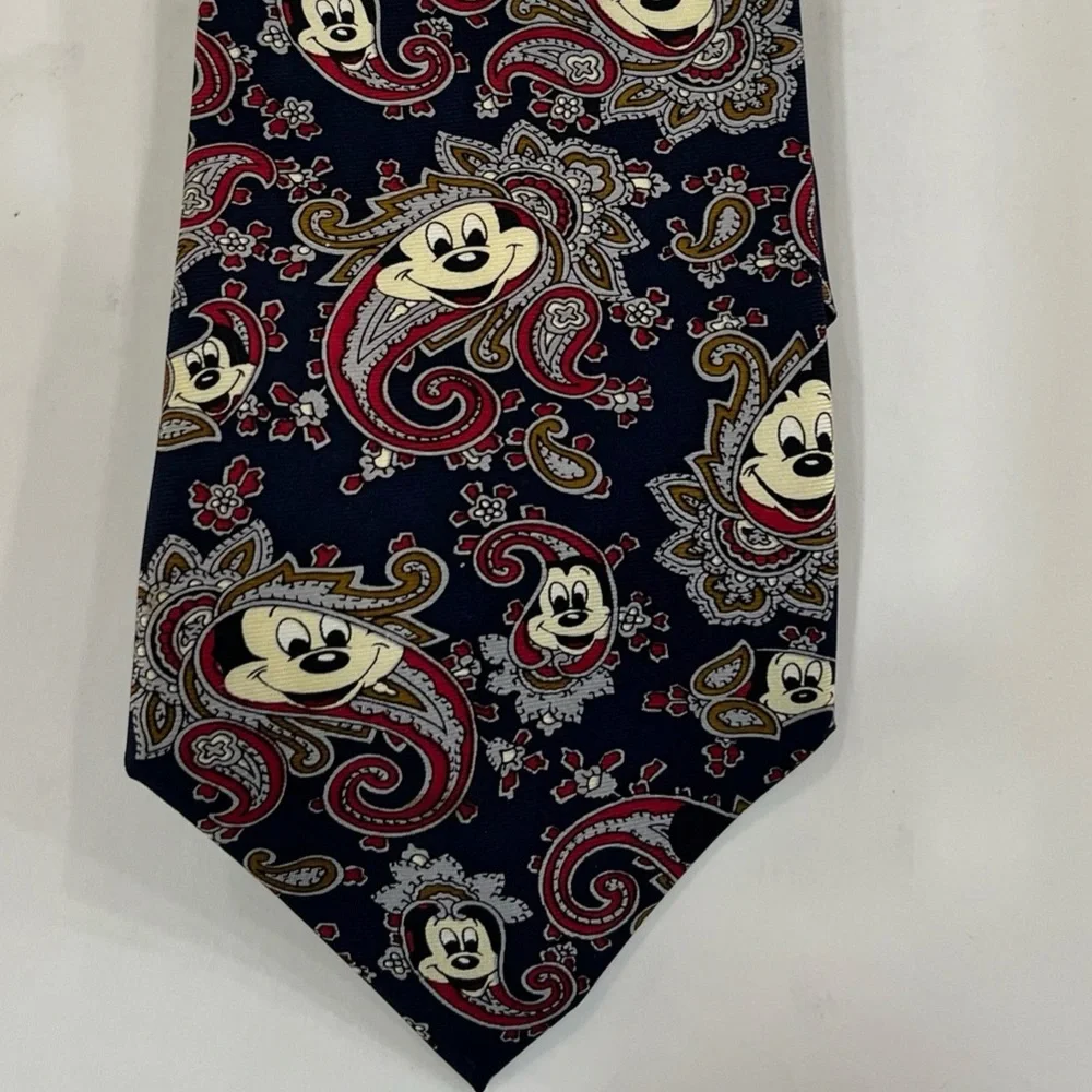 Balancine‎ Disney Mickey Mouse Tie Mens OS Navy Blue Good Paisley Silk Hand Made